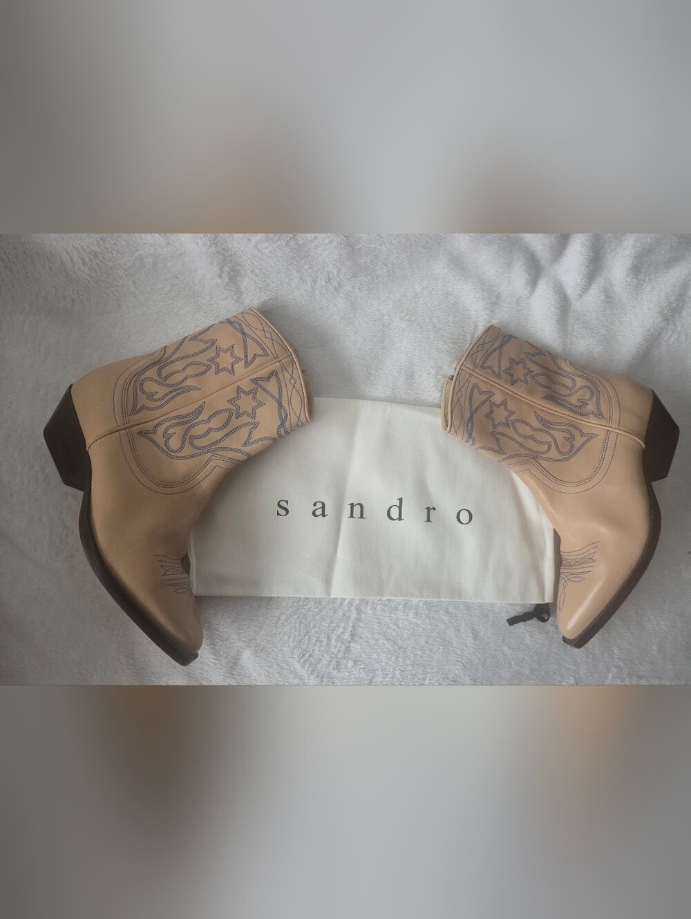 Sandro Tan Western Embroidered Ankle Booties